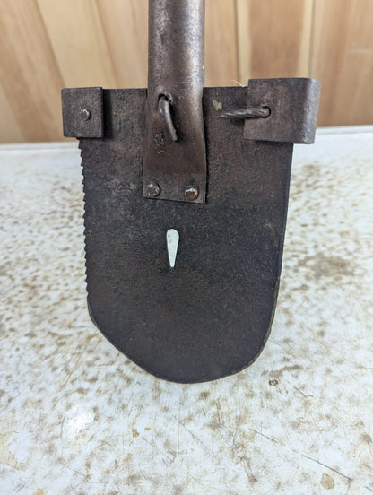 Vintage Soviet Style Entrenching Shovel Tool with Long Wood Handle