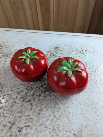 Vintage Ceramic Red Tomato Salt and Pepper Shakers Pair
