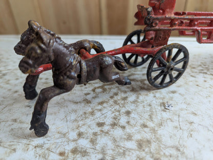 Vintage Cast Iron Horse-Drawn Fire Engine Ladder Wagon Toy