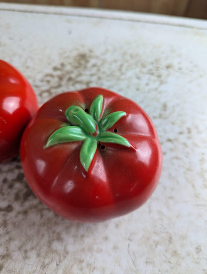 Vintage Ceramic Red Tomato Salt and Pepper Shakers Pair