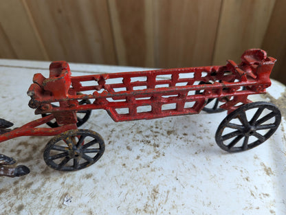 Vintage Cast Iron Horse-Drawn Fire Engine Ladder Wagon Toy