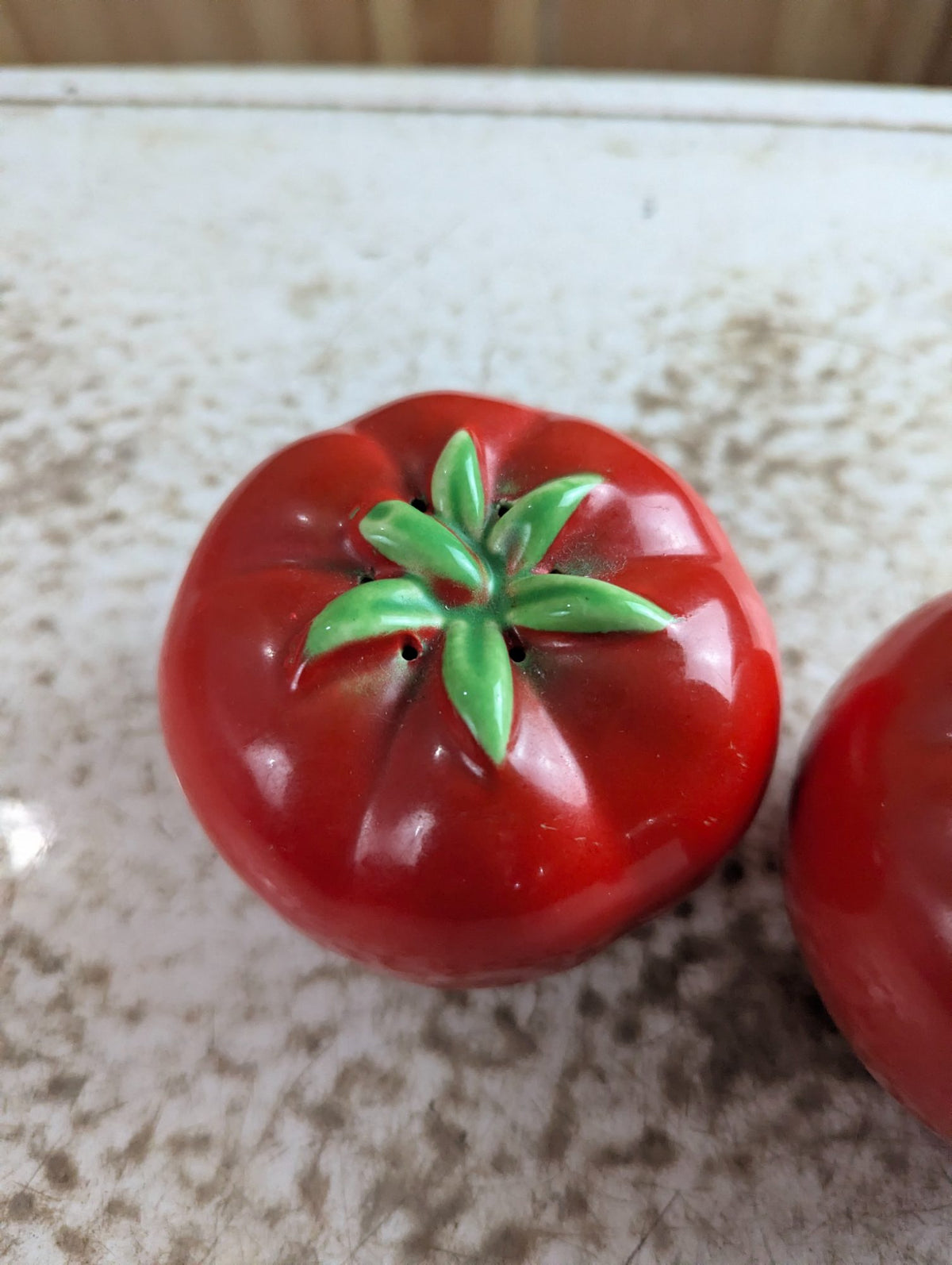 Vintage Ceramic Red Tomato Salt and Pepper Shakers Pair