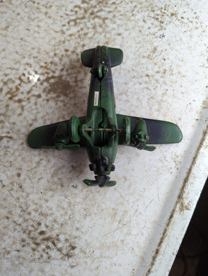 Vintage Style Green Painted Metal Military Toy Airplane with Red Star Markings