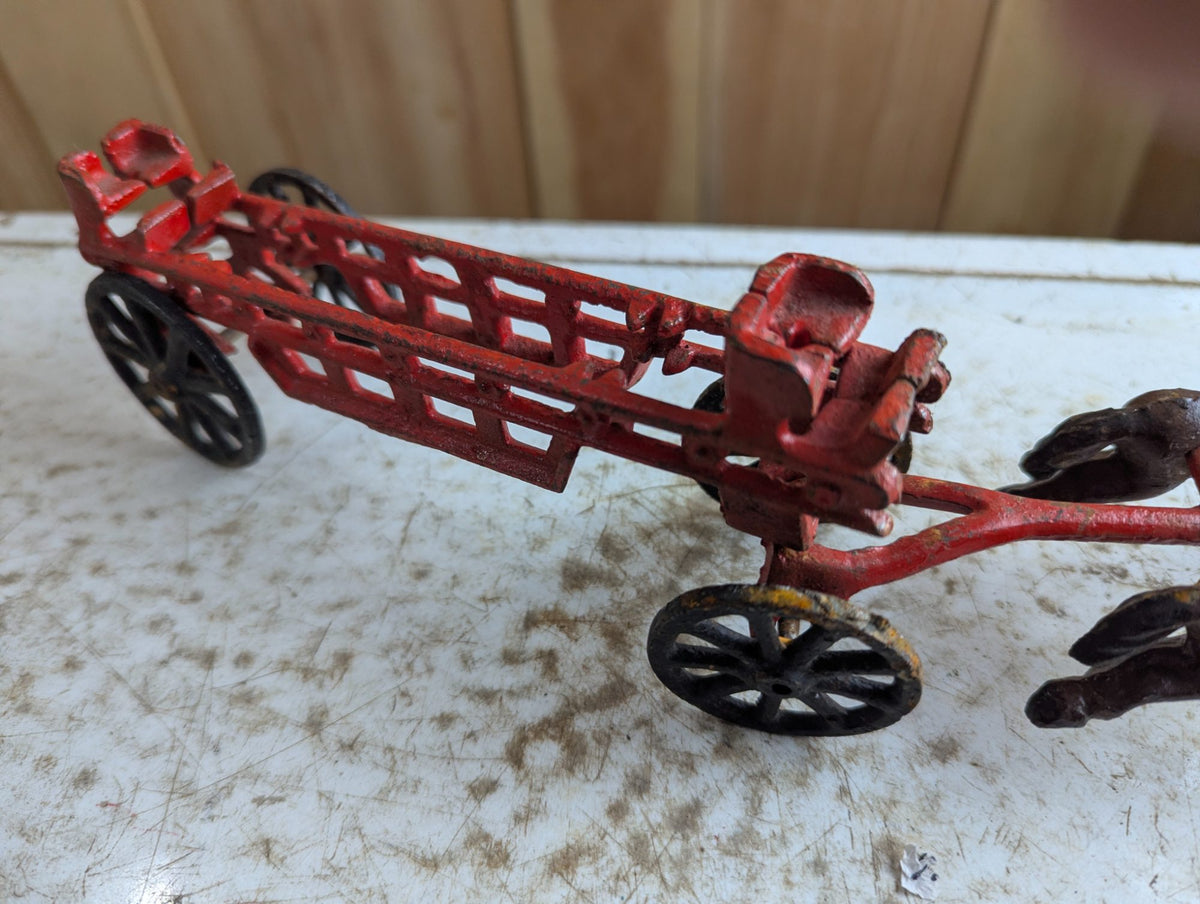 Vintage Cast Iron Horse-Drawn Fire Engine Ladder Wagon Toy
