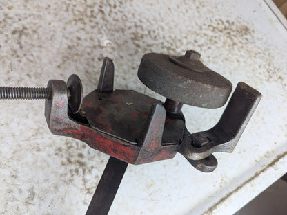 Vintage Cast Iron Hand Crank Bench Grinder with Wood Handle