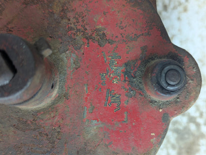 Vintage Red Cast Iron Hand Crank Tool with Wood Handle