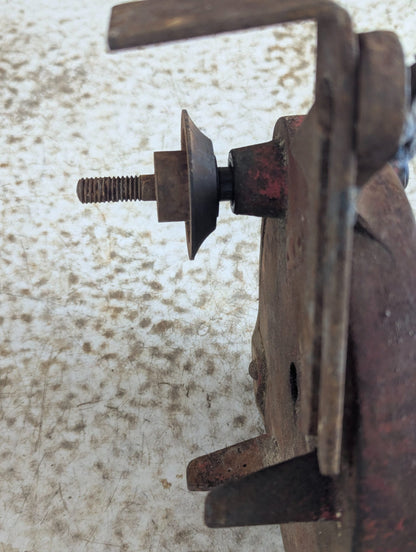 Vintage Red Cast Iron Hand Crank Tool with Wood Handle