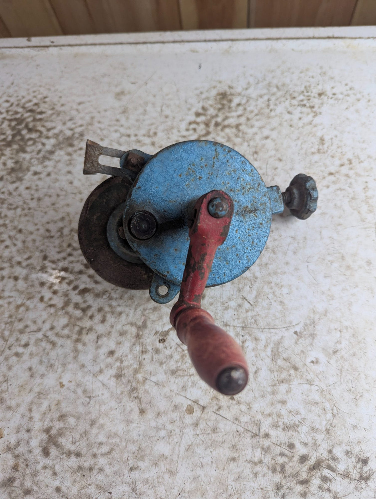 Vintage Hand-Crank Knife Sharpener with Grinding Wheel and Clamp