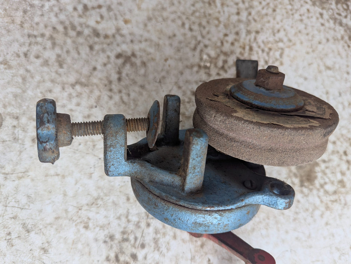 Vintage Hand-Crank Knife Sharpener with Grinding Wheel and Clamp