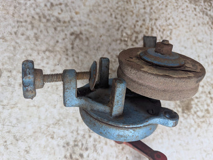 Vintage Hand-Crank Knife Sharpener with Grinding Wheel and Clamp