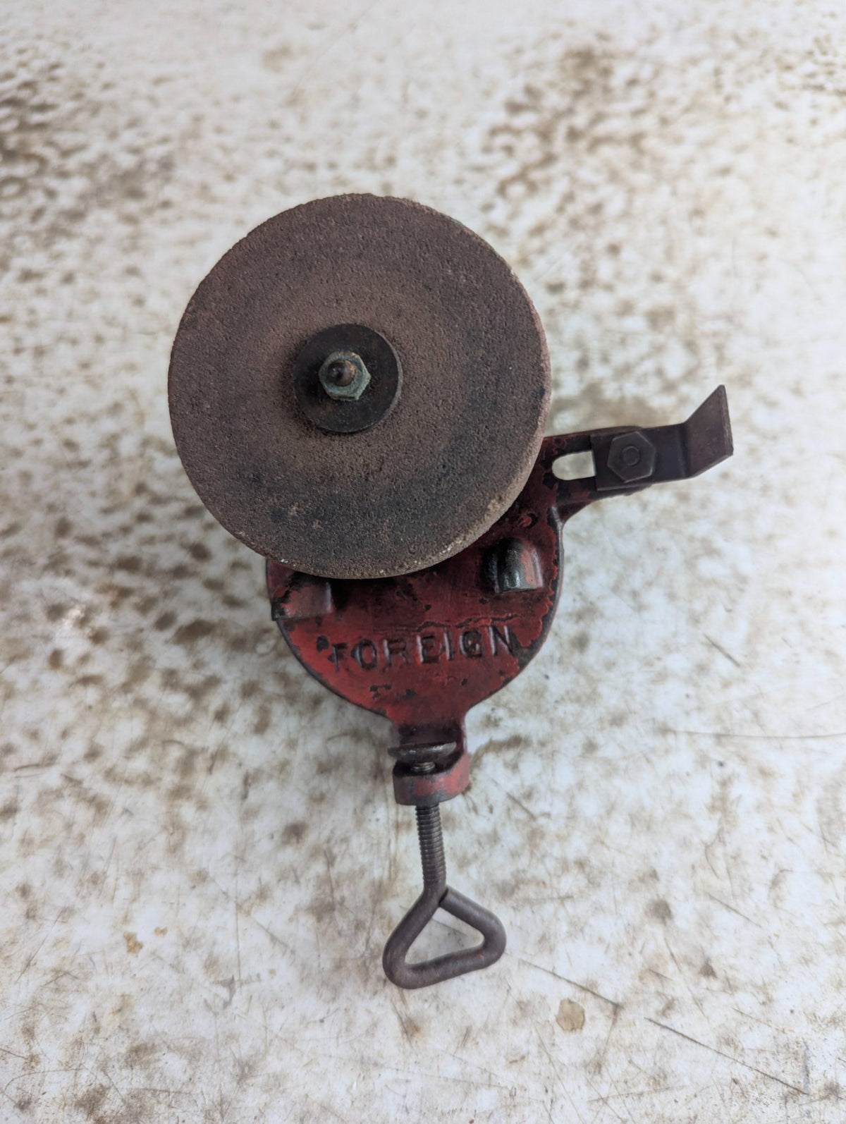 Vintage Hand-Crank Knife Sharpener with Grinding Wheel and Clamp