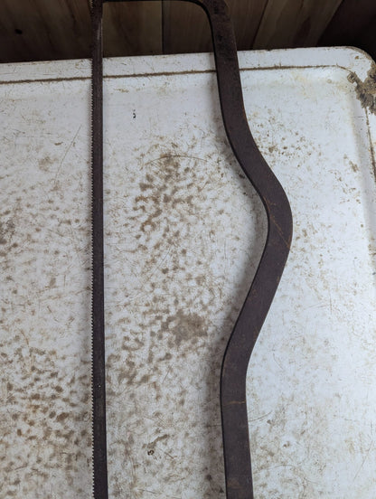 Antique Wood Handle Butcher's Meat and Bone Saw with Steel Frame and Blade Tensioner