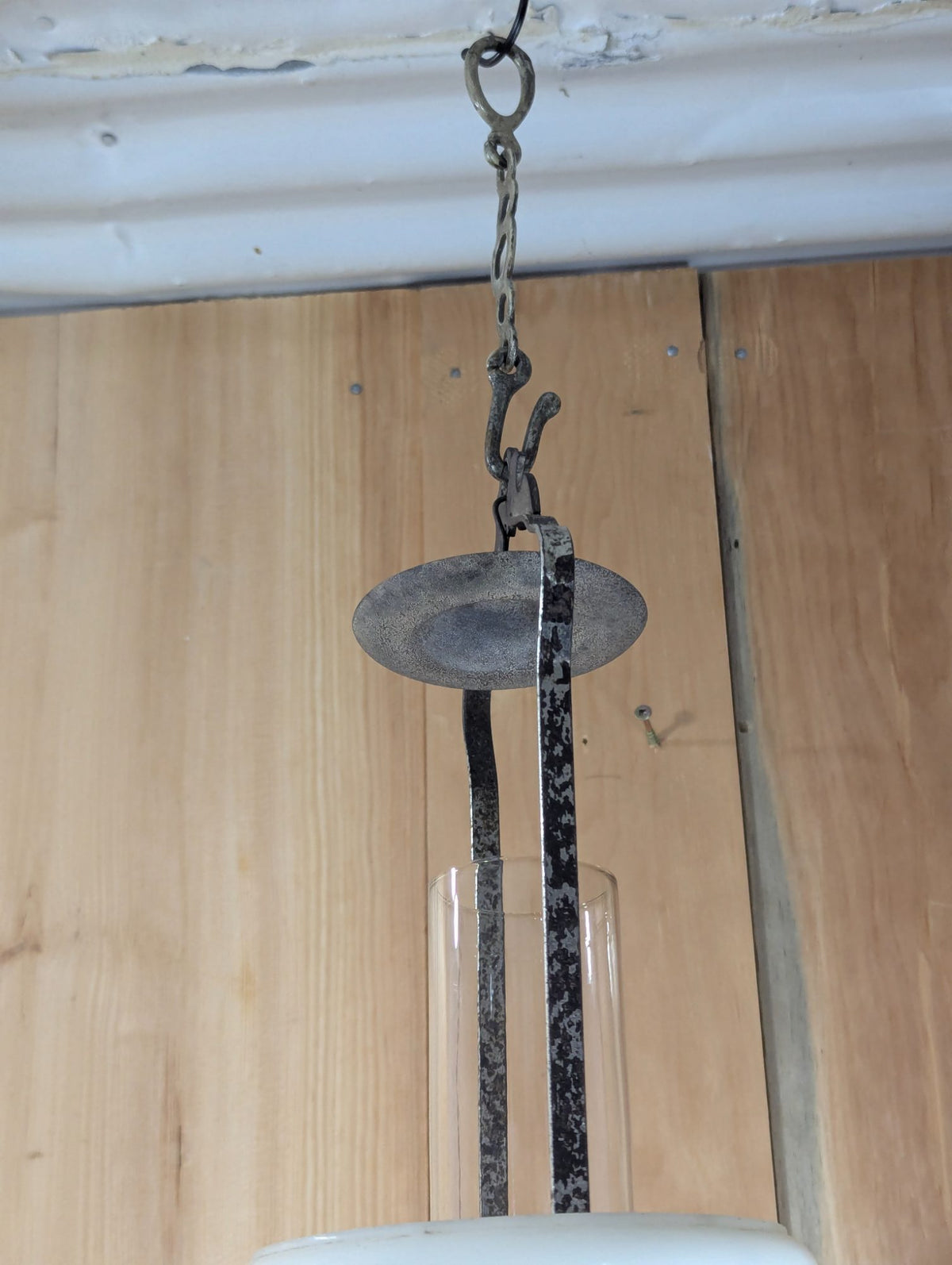 Vintage Aladdin No. 11 Nickel Hanging Oil Lamp, Milk Glass Shade 25" Tall