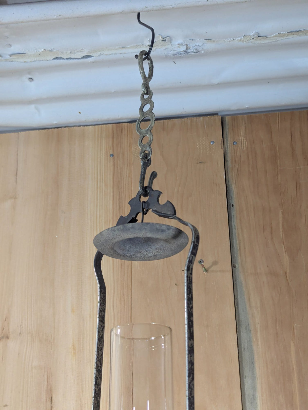 Vintage Aladdin No. 11 Nickel Hanging Oil Lamp, Milk Glass Shade 25" Tall