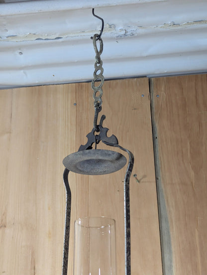 Vintage Aladdin No. 11 Nickel Hanging Oil Lamp, Milk Glass Shade 25" Tall