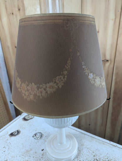 1940s Aladdin Lincoln Drapes Milk Glass Oil Lamp with Paper Shade