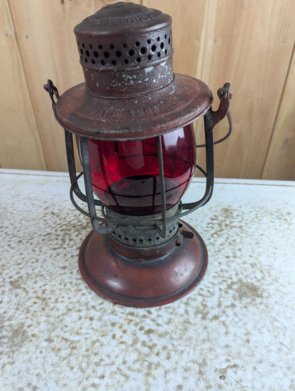 Antique E.T. Wright 1908 Patent Red Globe Railroad Lantern