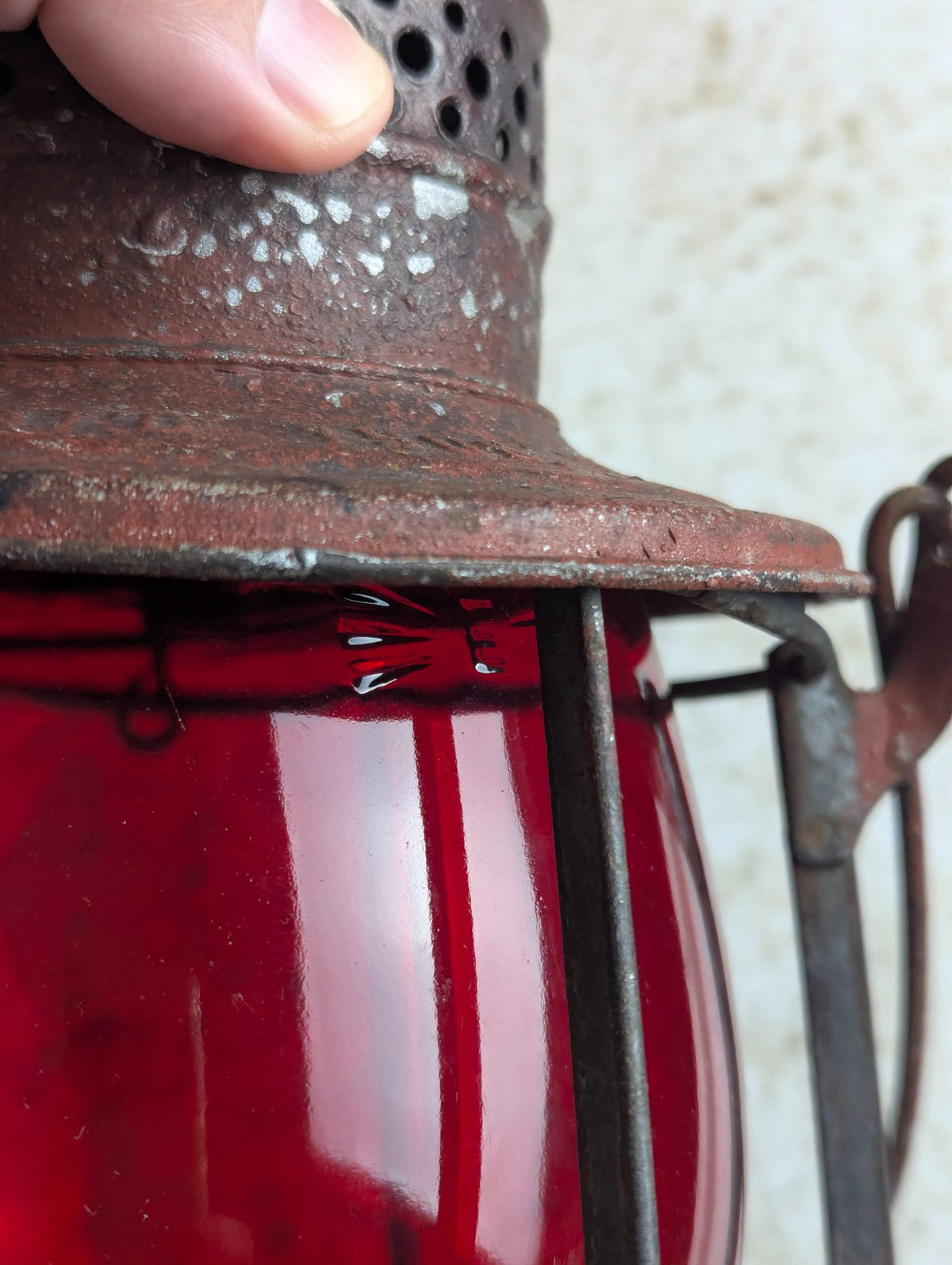 Antique E.T. Wright 1908 Patent Red Globe Railroad Lantern