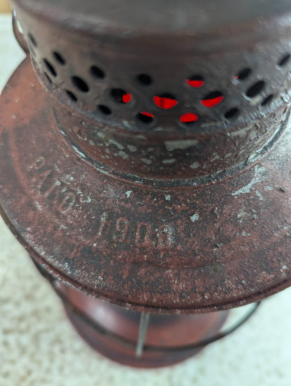 Antique E.T. Wright 1908 Patent Red Globe Railroad Lantern