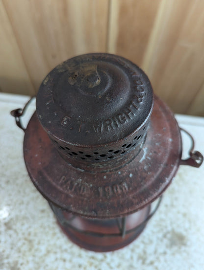 Antique E.T. Wright 1908 Patent Red Globe Railroad Lantern
