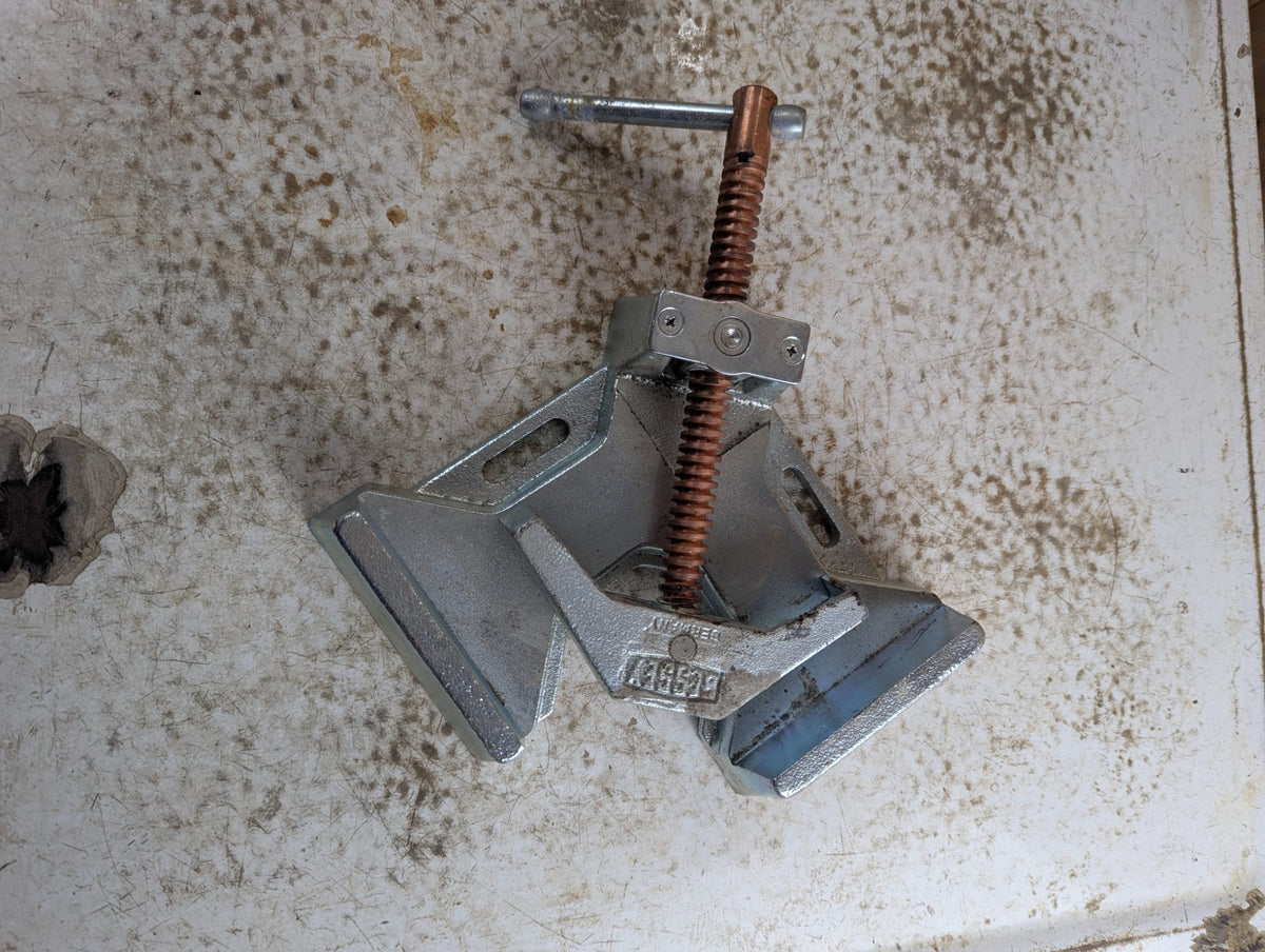 Vintage 90 Degree Cast Iron Corner Clamp with Copper Lead Screw