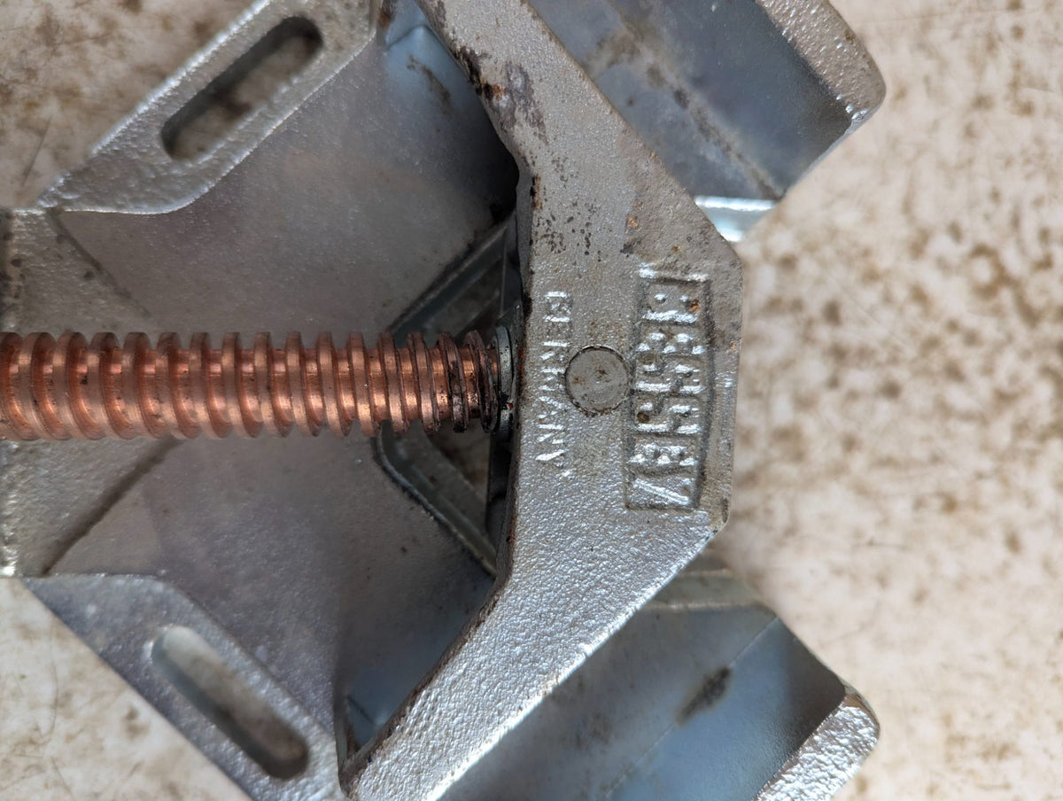 Vintage 90 Degree Cast Iron Corner Clamp with Copper Lead Screw