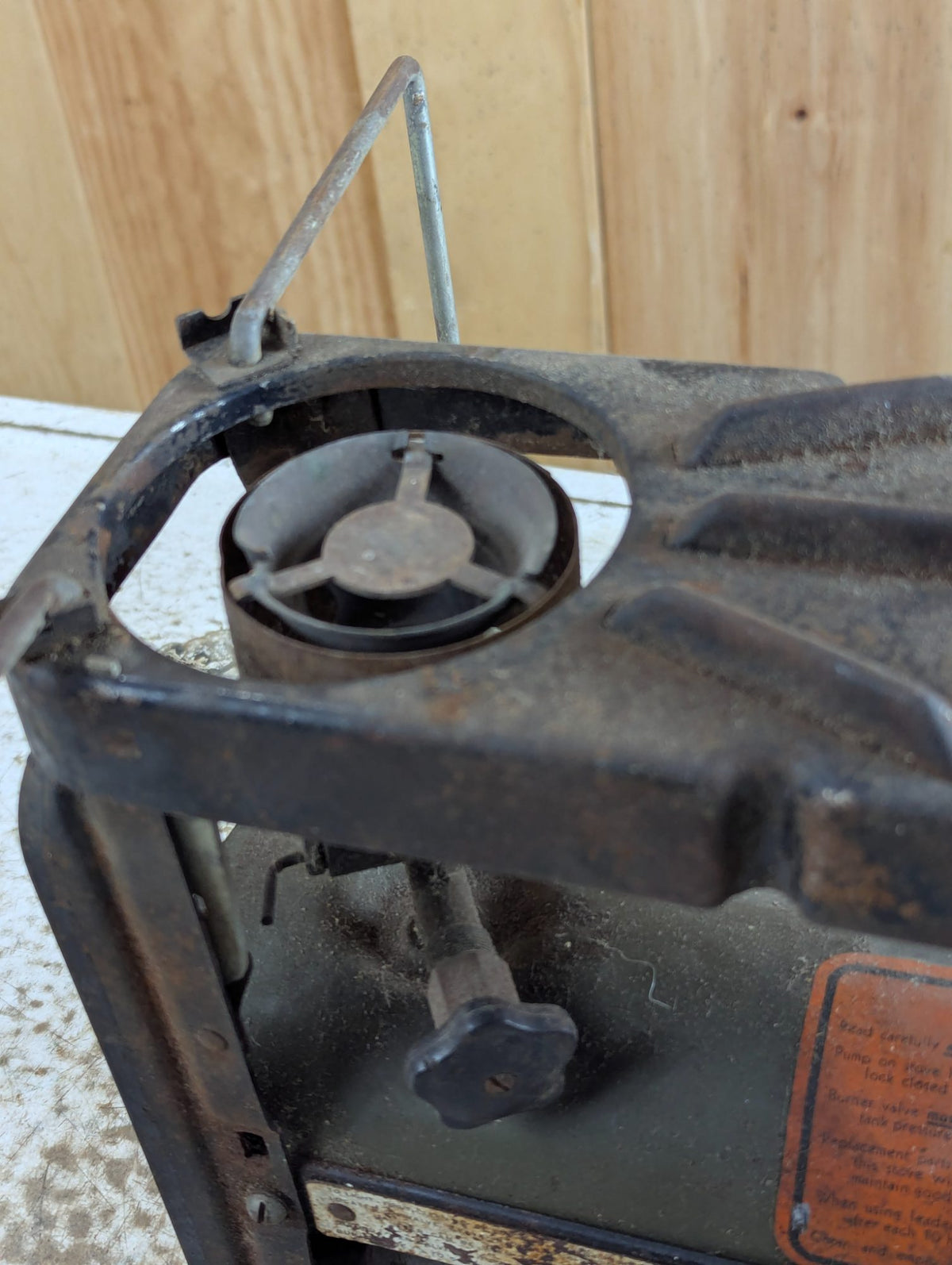 1940s US Army Two-Burner Gasoline Camp Stove with Folding Wire Stand