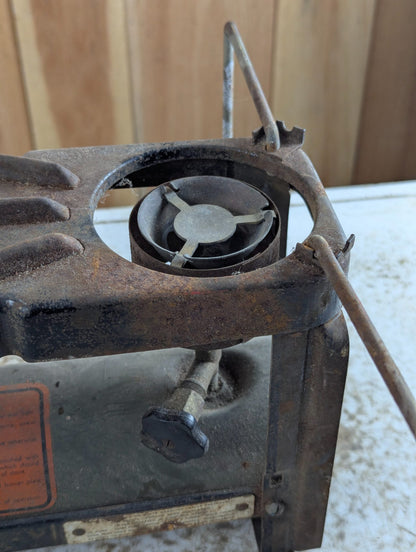 1940s US Army Two-Burner Gasoline Camp Stove with Folding Wire Stand