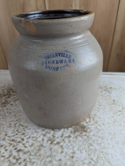 Antique Belleville Stoneware Company 1 Gallon Salt Glaze Crock