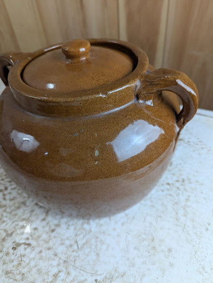 Vintage Medalta Potteries Brown Glazed Stoneware Bean Pot with Lid