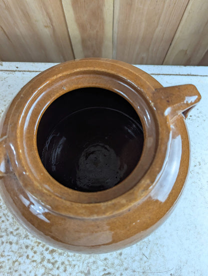 Vintage Medalta Potteries Brown Glazed Stoneware Bean Pot with Lid