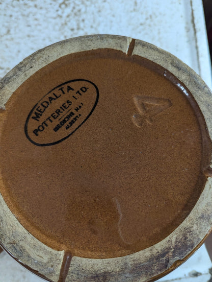 Vintage Medalta Potteries Brown Glazed Stoneware Bean Pot with Lid
