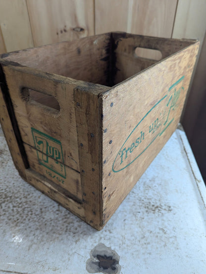 1960s 7UP Wooden Bottle Crate with Green Logo and 12/67 Date Stamp