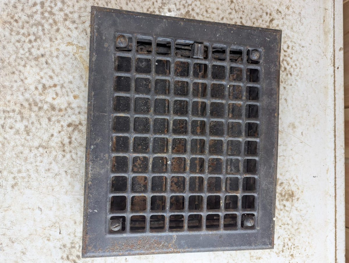 Vintage Metal Floor Heat Register Grille with Damper 10" x 8