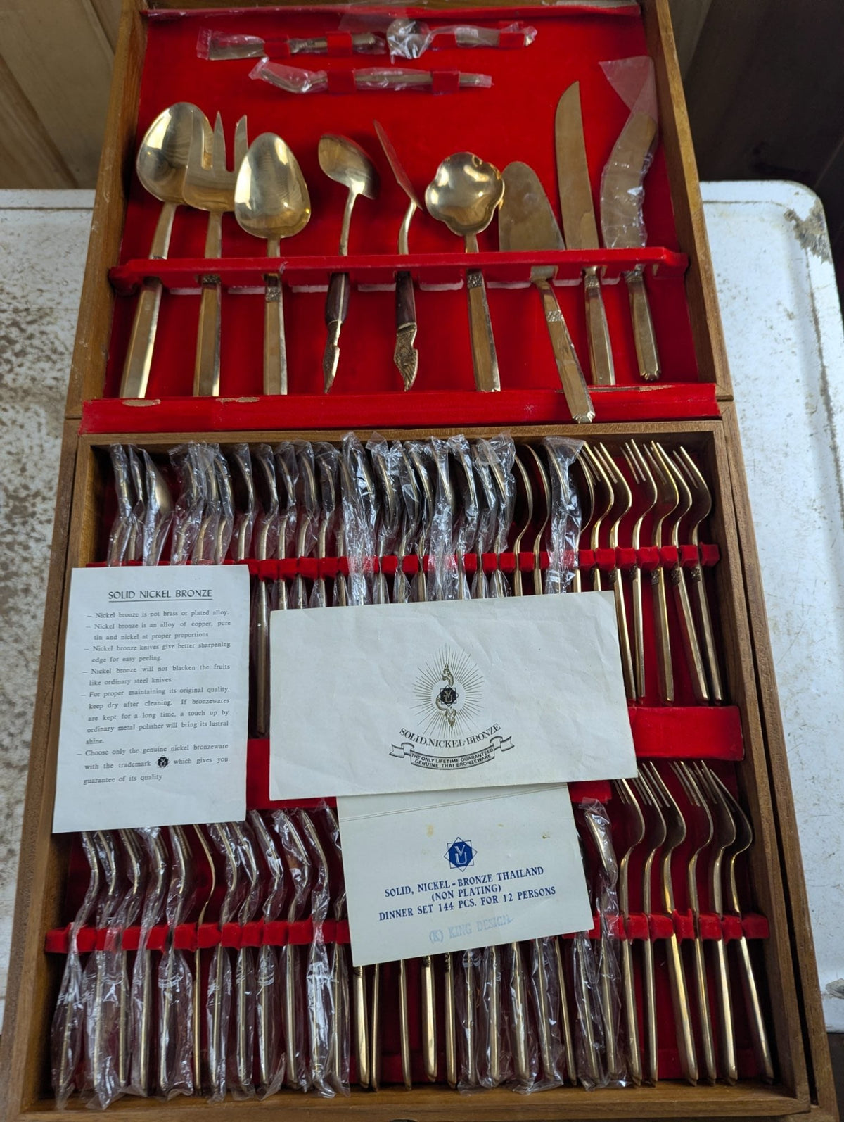 Vintage Solid Nickel-Bronze Thailand Dinner Set 144 Pcs for 12 Persons