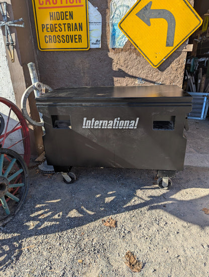 Vintage International Black Steel Job Box on Casters with Lift Lid