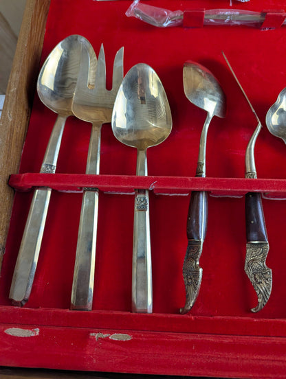 Vintage Solid Nickel-Bronze Thailand Dinner Set 144 Pcs for 12 Persons