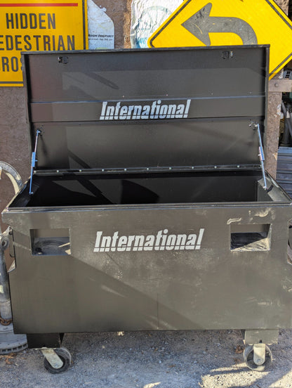Vintage International Black Steel Job Box on Casters with Lift Lid
