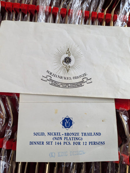 Vintage Solid Nickel-Bronze Thailand Dinner Set 144 Pcs for 12 Persons
