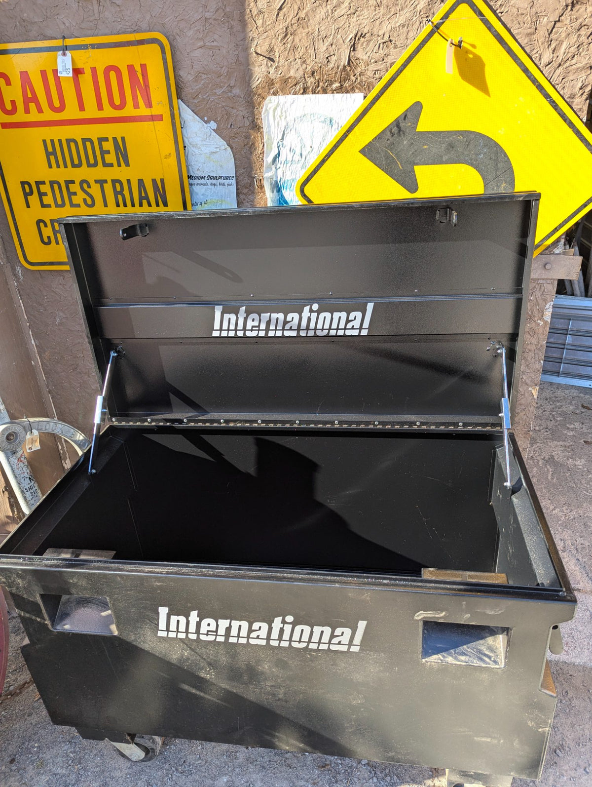 Vintage International Black Steel Job Box on Casters with Lift Lid
