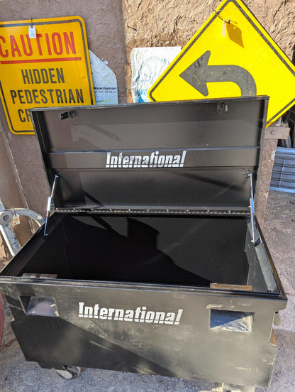 Vintage International Black Steel Job Box on Casters with Lift Lid