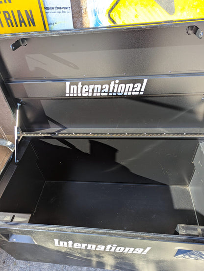 Vintage International Black Steel Job Box on Casters with Lift Lid