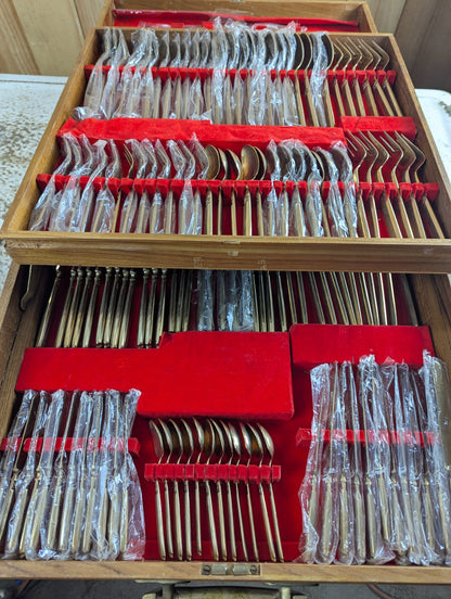 Vintage Solid Nickel-Bronze Thailand Dinner Set 144 Pcs for 12 Persons