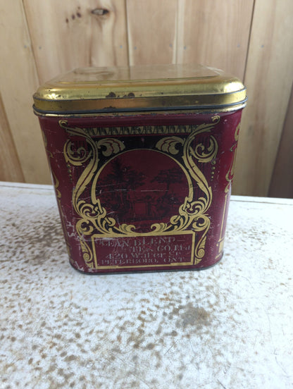 Antique MacDonald Mfg Co Art Nouveau Red Tin Tea Caddy 8.5" x 7" x 8.5