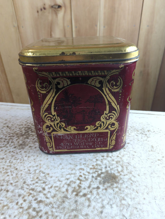 Antique MacDonald Mfg Co Art Nouveau Red Tin Tea Caddy 8.5" x 7" x 8.5