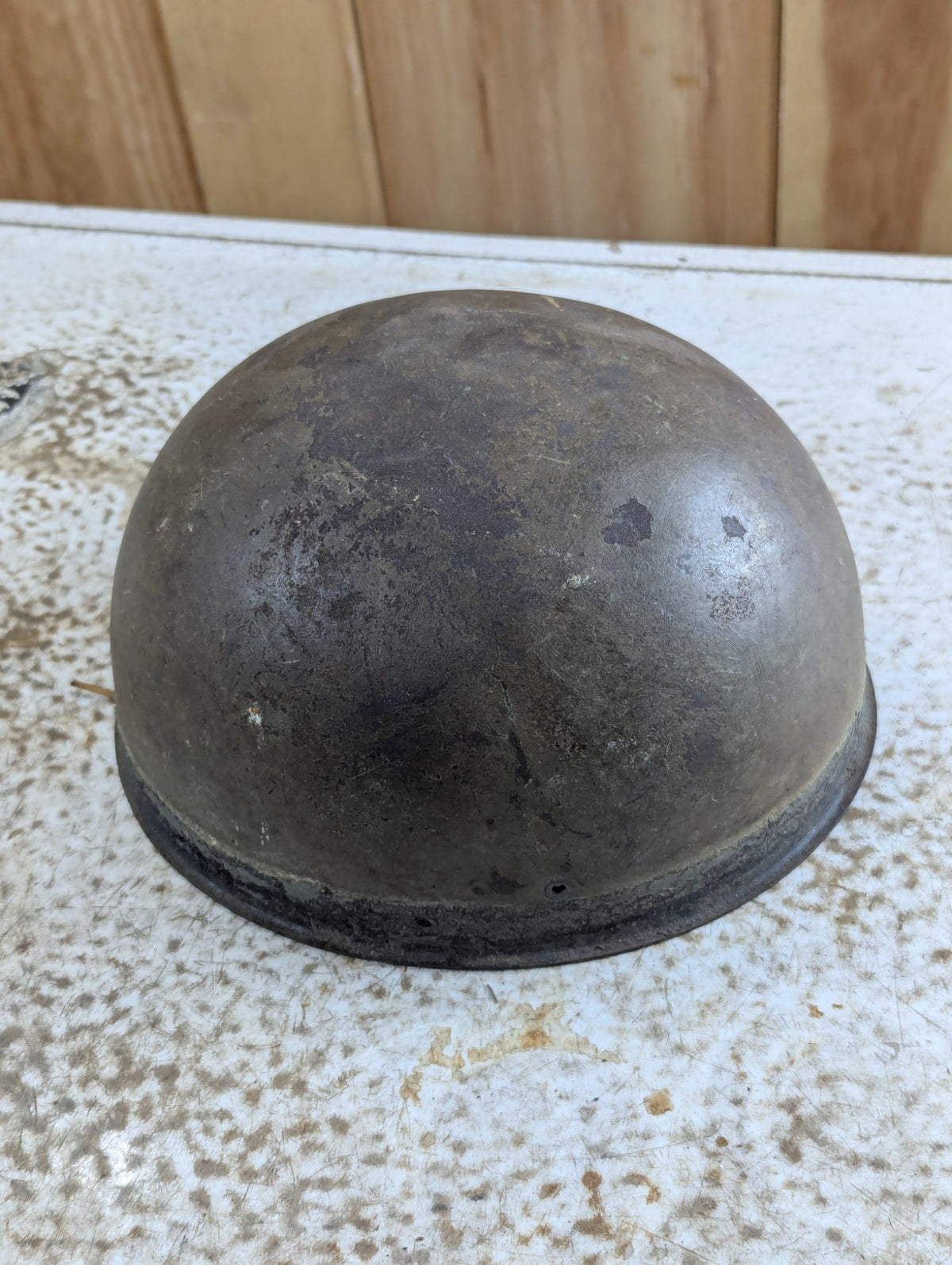 Vintage Military Steel Helmet Shell with Liner and Chinstrap
