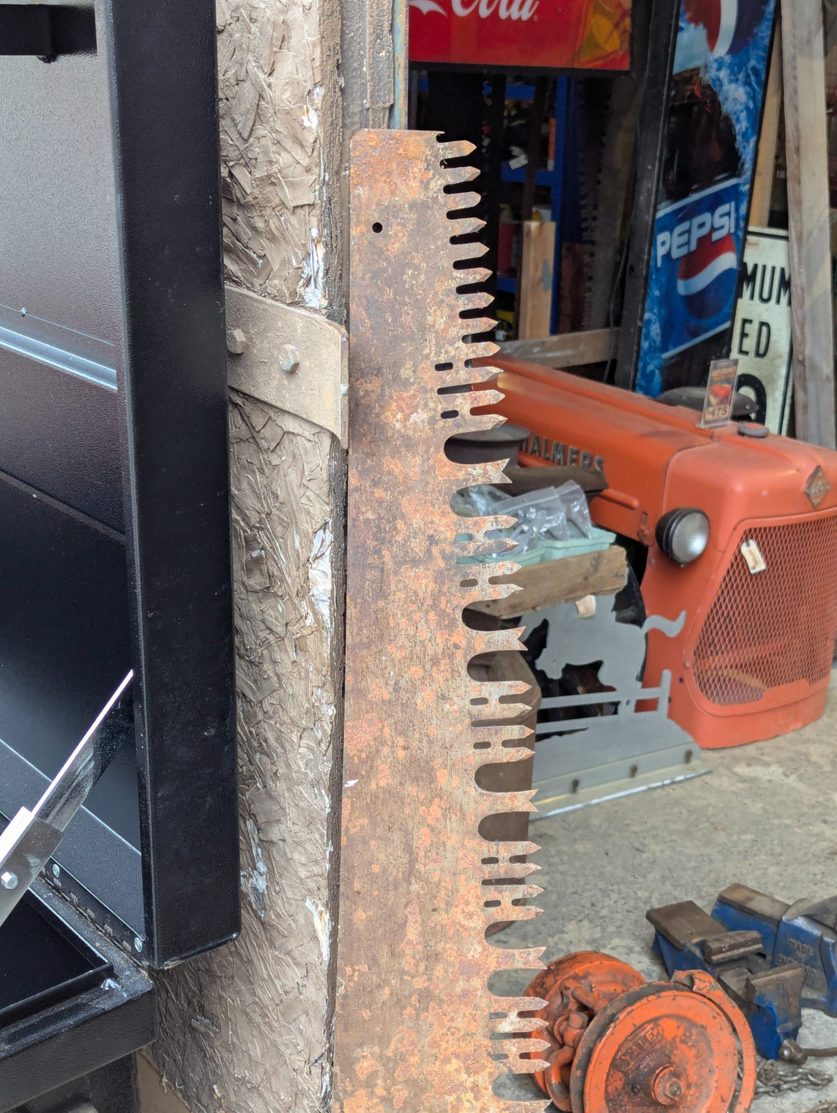 Vintage Rusted Steel Sickle Bar Blade Section for Farm Mower