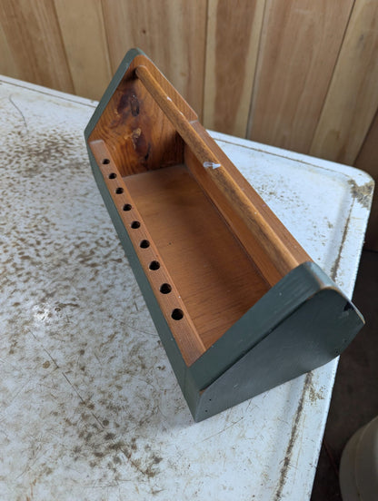 Vintage Small Painted Wood Tool Caddy with Dowel Handle and Peg Holes