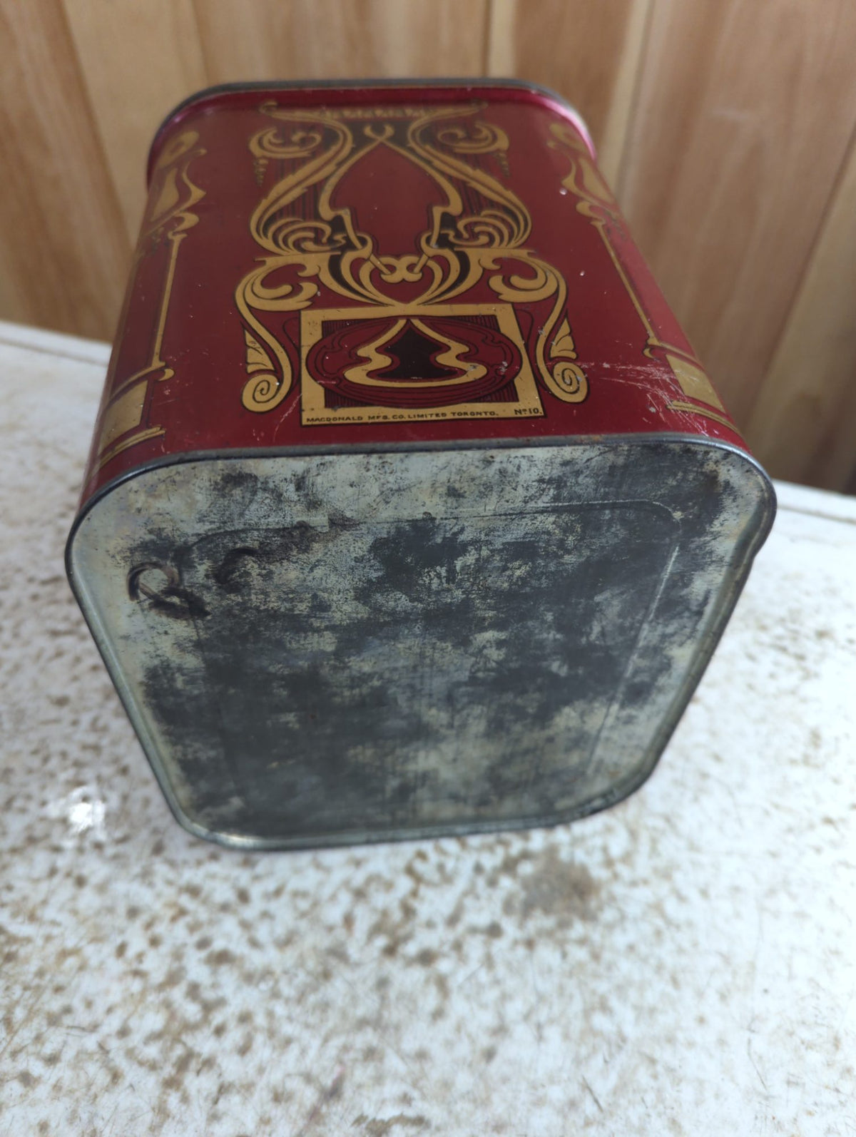 Antique MacDonald Mfg Co Art Nouveau Red Tin Tea Caddy 8.5" x 7" x 8.5