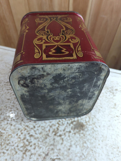 Antique MacDonald Mfg Co Art Nouveau Red Tin Tea Caddy 8.5" x 7" x 8.5